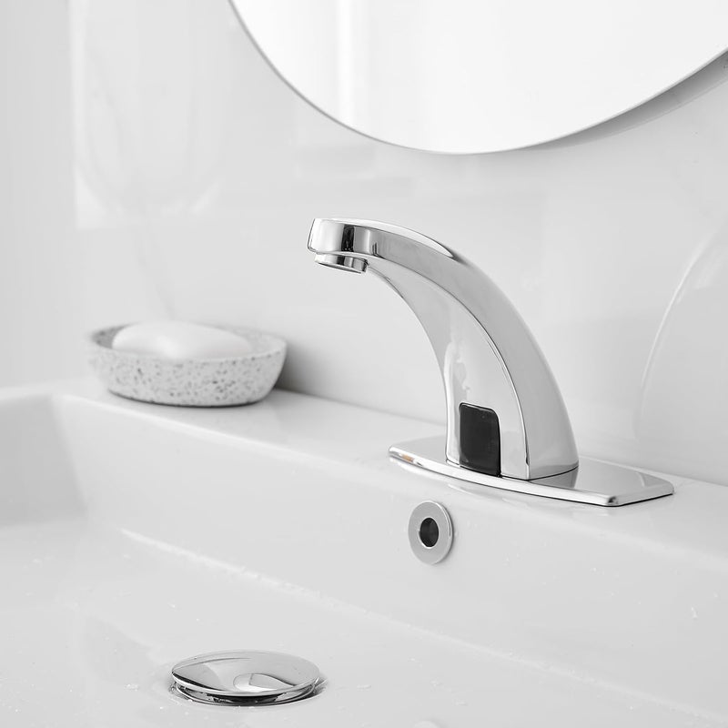 BWE Chrome Touchless Bathroom Sink Faucet with Temperature Control Mixing Valve Battery Powered or Plug in Sensor Eletronic Faucet with Sink Hole Cover Plate - Image 5